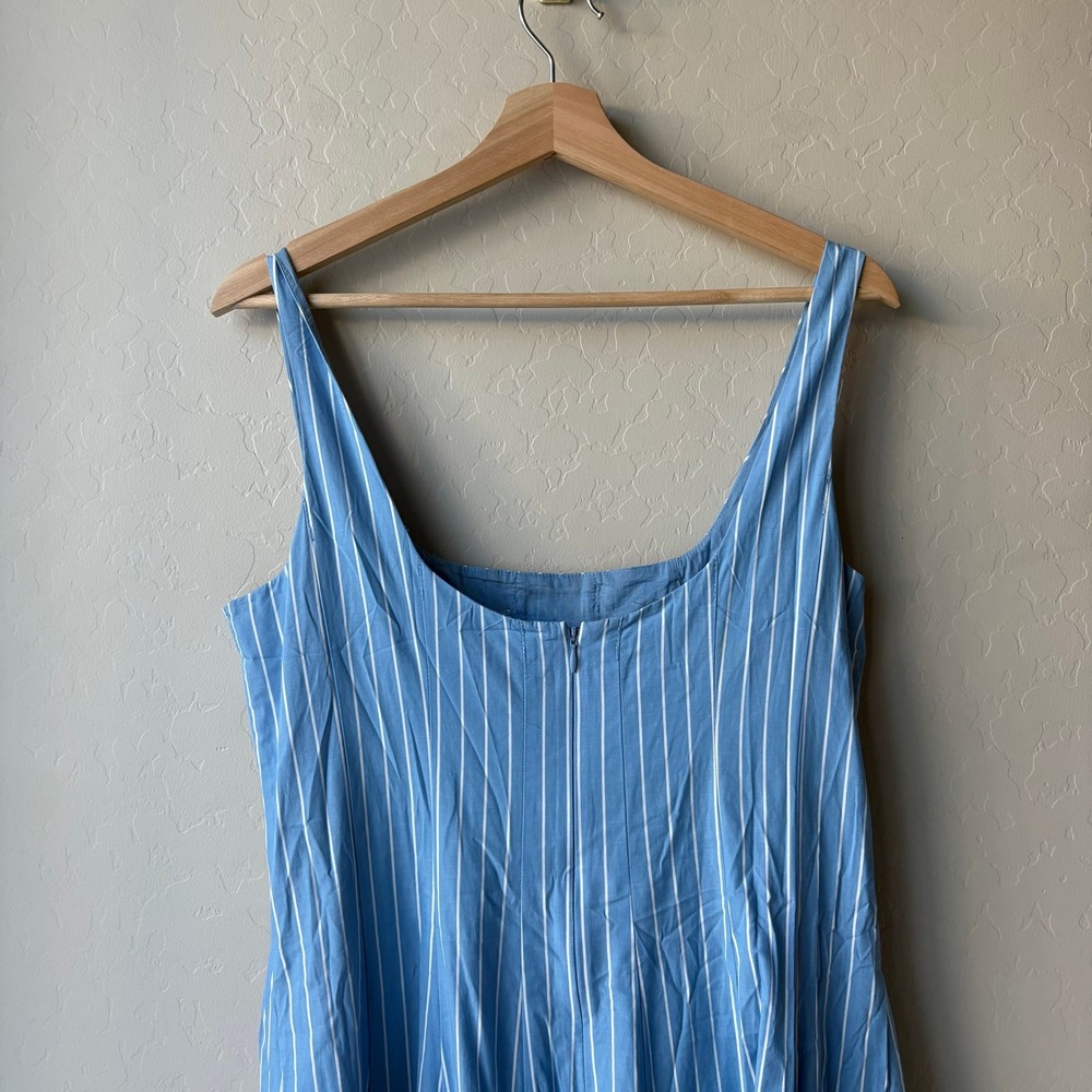 Staud Dress Wells Pinstripe Blue White Striped Cotton Midi Dress Size 10 - Picture 7 of 10